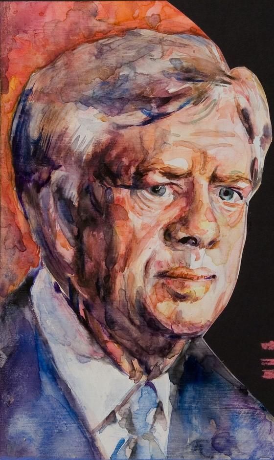 Jimmy Carter -- Watercolor on gessoed paper