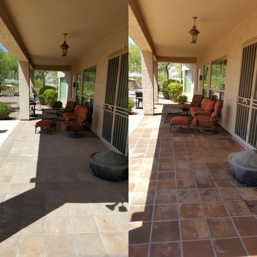 Back patio, Saltillo tile cleaning