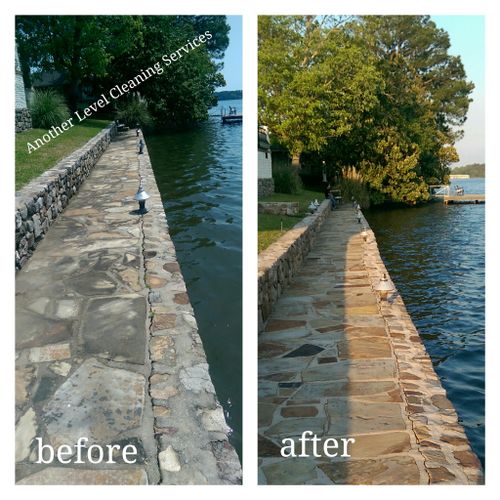 Before and After picture of Flagstone restoration.