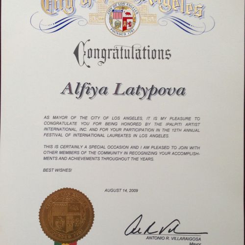 Diploma from Mayor of Los Angeles
