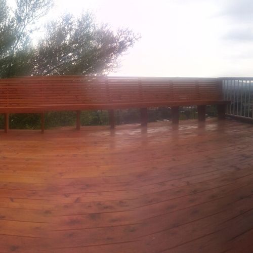 12 x 16 redwood deck with built in seating