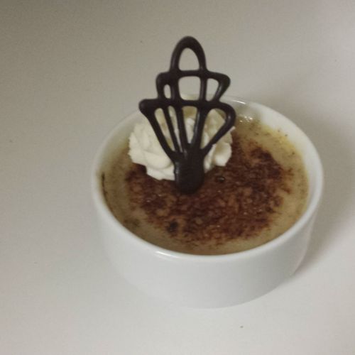 Mocha Creme Brulee with Chantilly Cream and Chocol