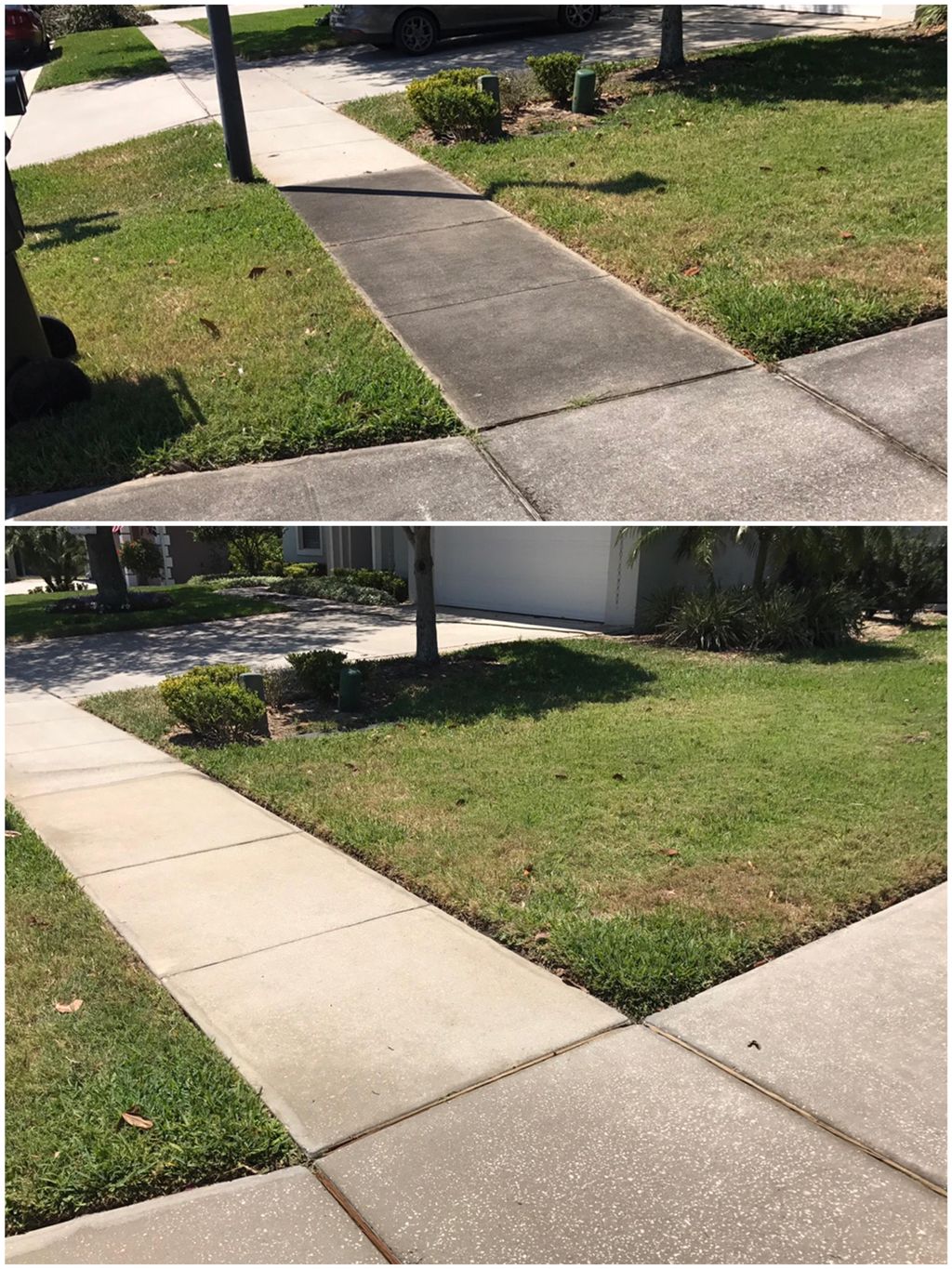 Sidewalk before and after cleaning 