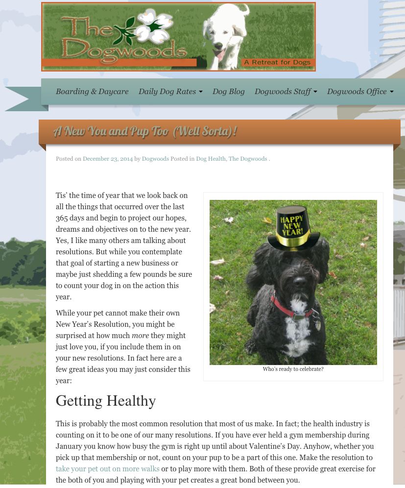 Screen shot of Wordpress site I completed along wi