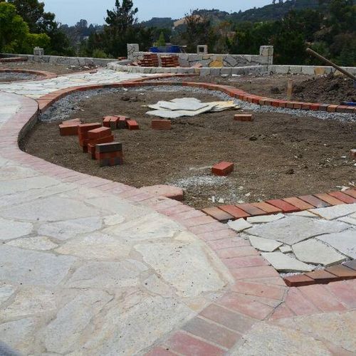 Red brick ribbon and flex stone walkway and flex s