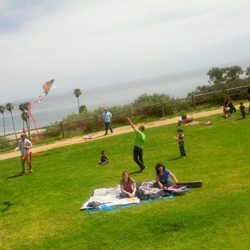 Kite flying at a party