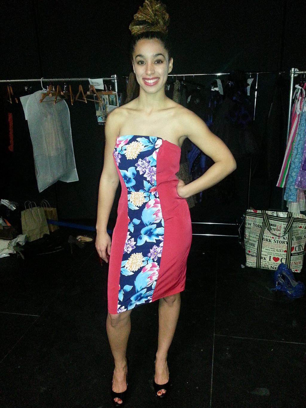 Floral color block strapless dress