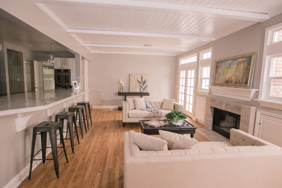 Elongated space made cozy.