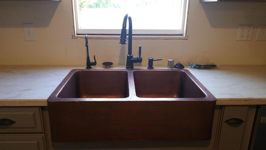 Old stainless sink changed out to a beautiful hamm