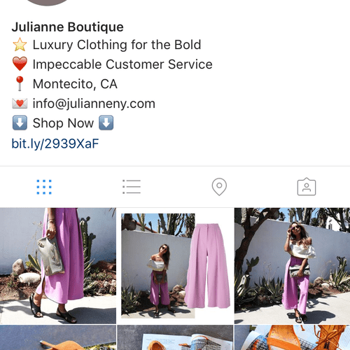 Snapshot of @julianneboutique Instagram account. M