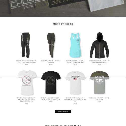 Front clothing store home page.