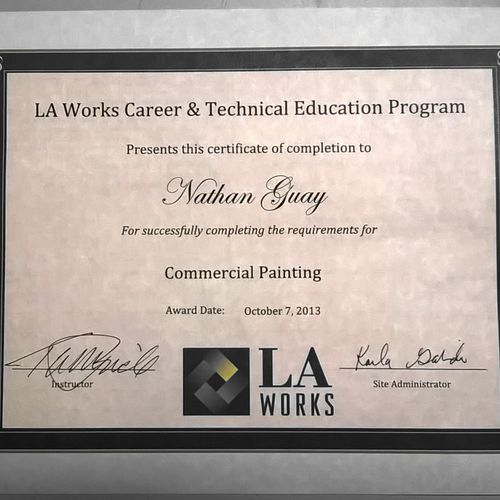 commercial painting certifications acquired in dec