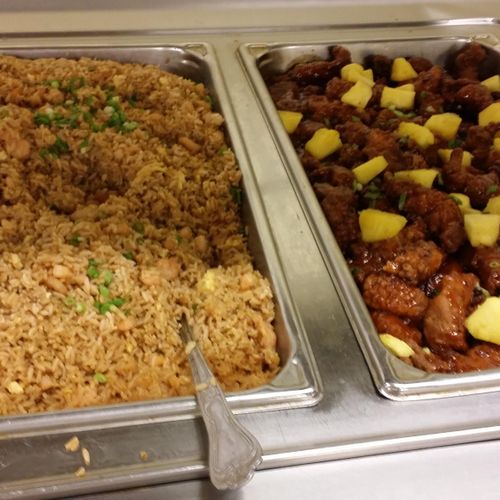Buffet, Fried Rice and Pineapple Chicken
