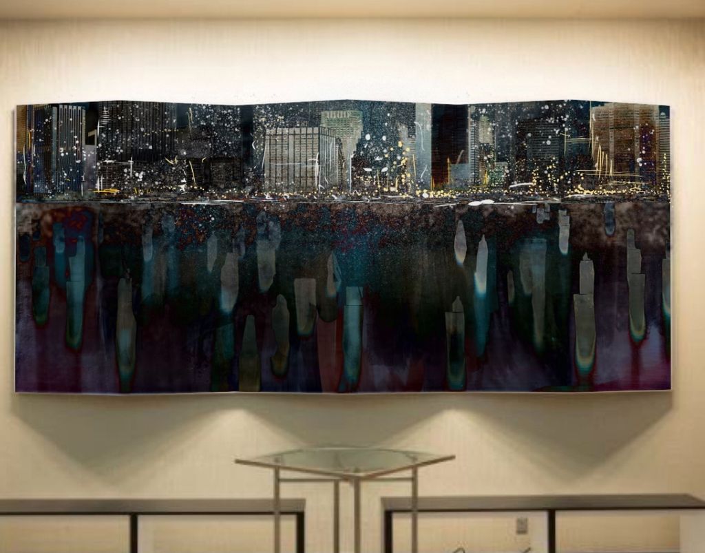 Nighttime Cityscape Folding Wall Screen in the wor