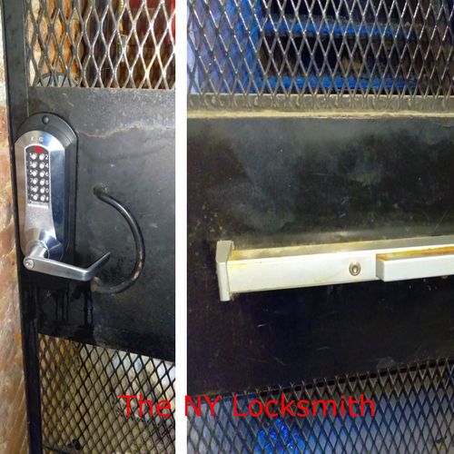 A combination lock with a panic bar exit device on