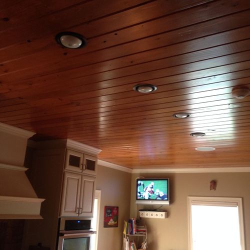 pecky cypress ceiling in kitchen