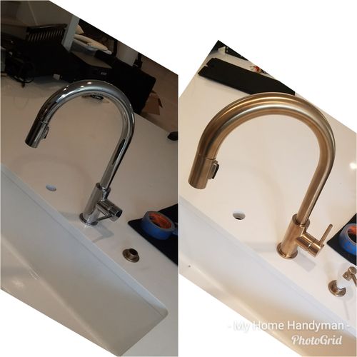 Chrome faucet replaced with Antique polished brass