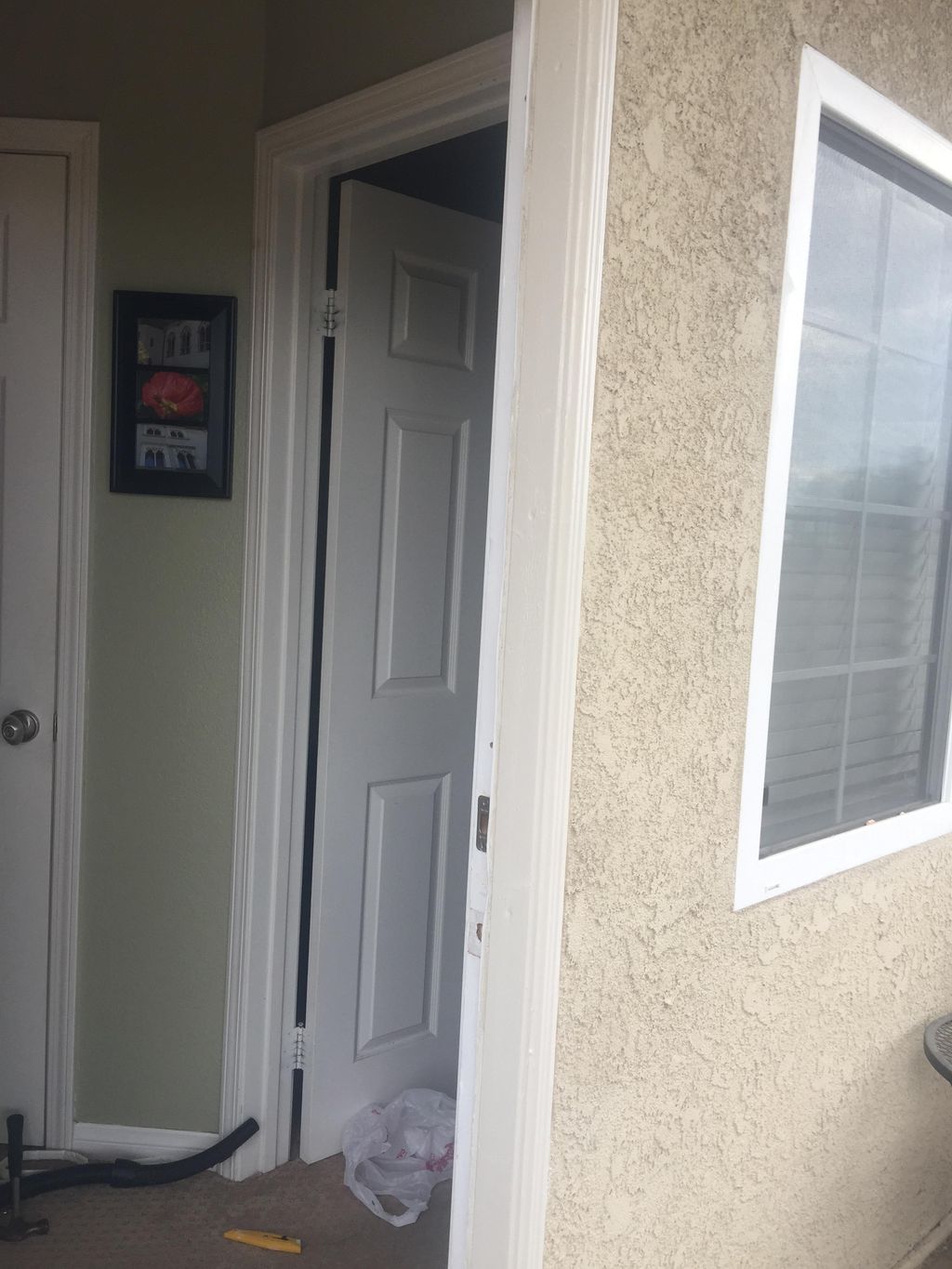 Door frame replaced, dog chewed through lower half