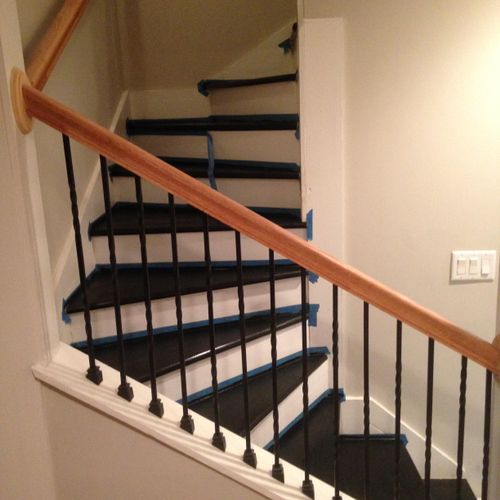 To Ebony stain and painted risers (newel post too!