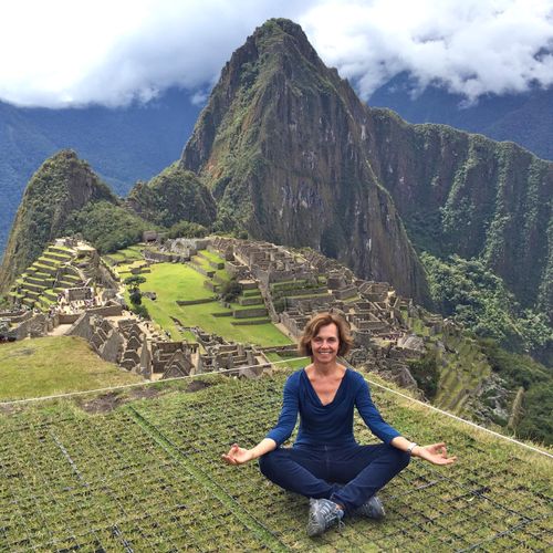 Blissful moment in Machu Picchu Peru