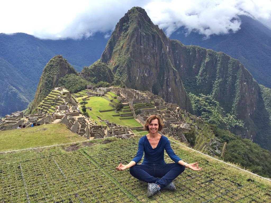 Blissful moment in Machu Picchu Peru
