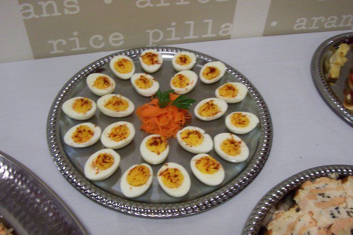 Tray of deviled eggs.