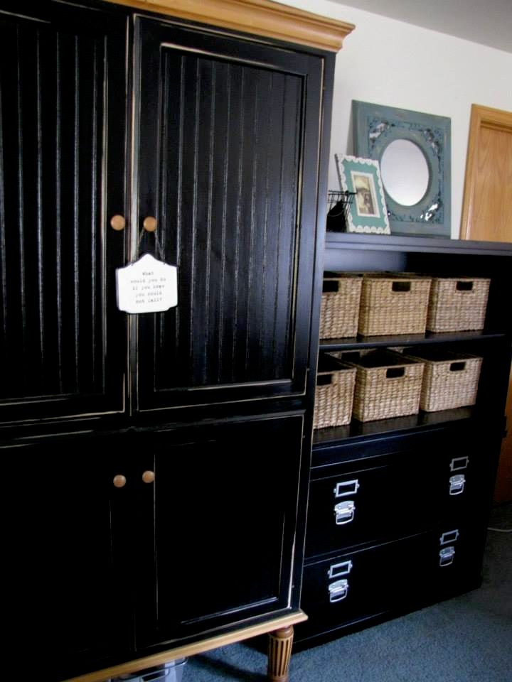 Custom paint and distress (cabinet on left)