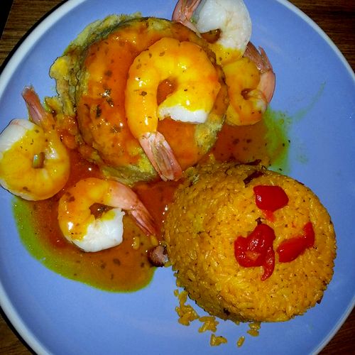 Mofongo with Garlic Shrimps w/ yellow Rice