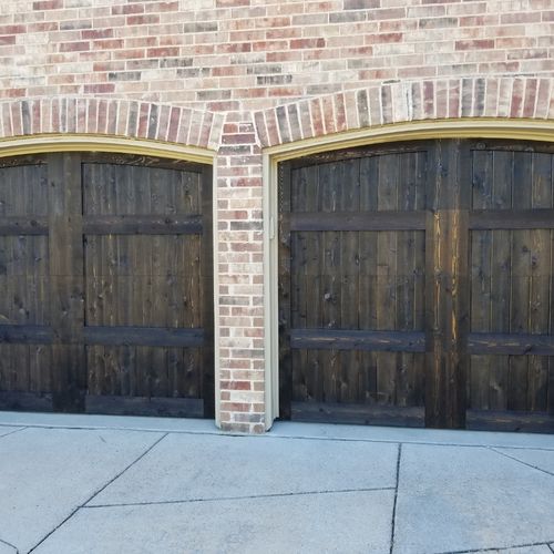 Custom built cedar doors with dark walnut stain