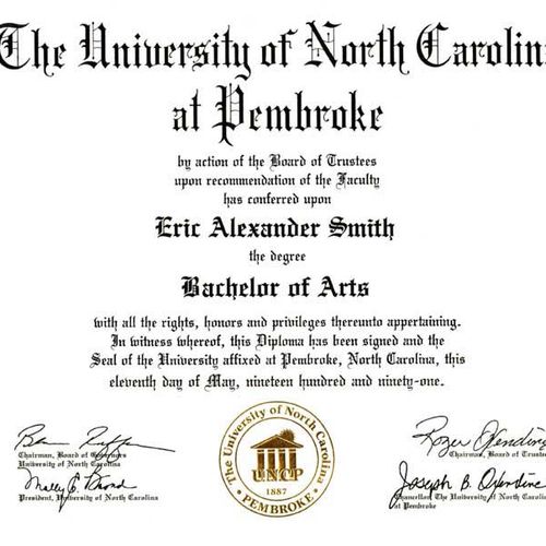 BA with honors, University of North Carolina.