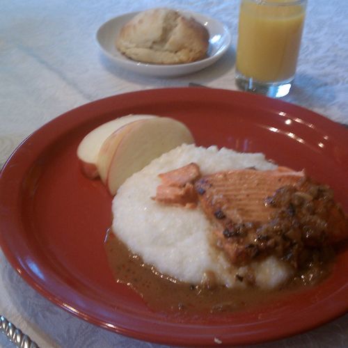 Breakfast-Wild Coho Salmon with Shallot & apple ju