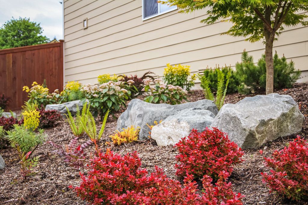 Landscaping with decorative rocks and plants