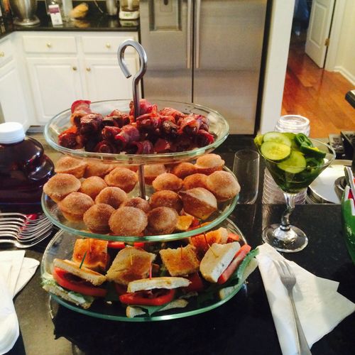 Bacon wrapped dates, doughnut muffins