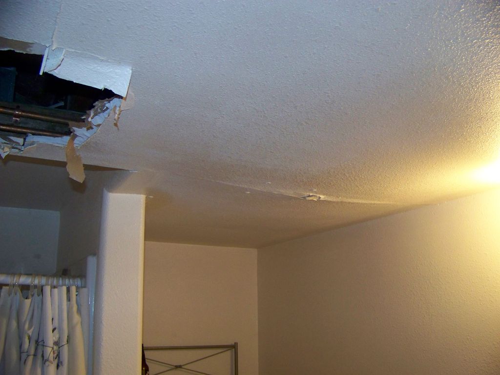 Water damaged this bathroom ceiling.