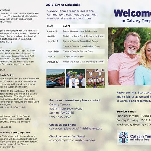 Welcome tri-fold brochure for a local church