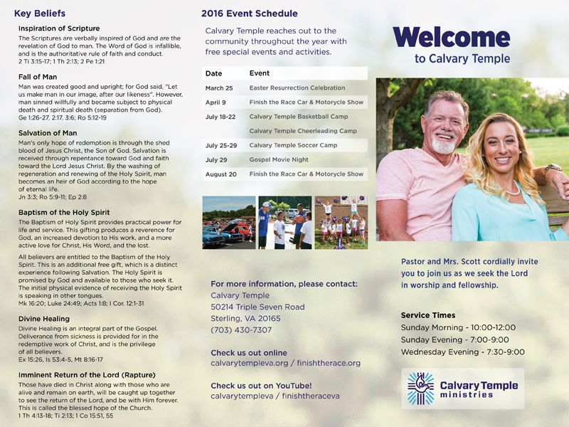 Welcome tri-fold brochure for a local church