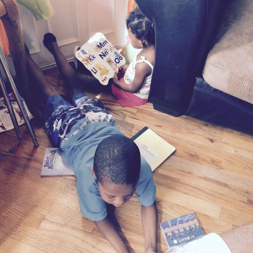 My son and daughter reading.  Being like Daddy.