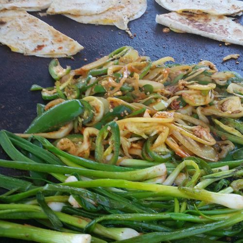 Grilled green onions and jalapenos. And quesadilla