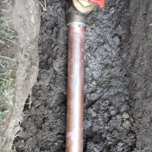 Underground water line with shut-off valve