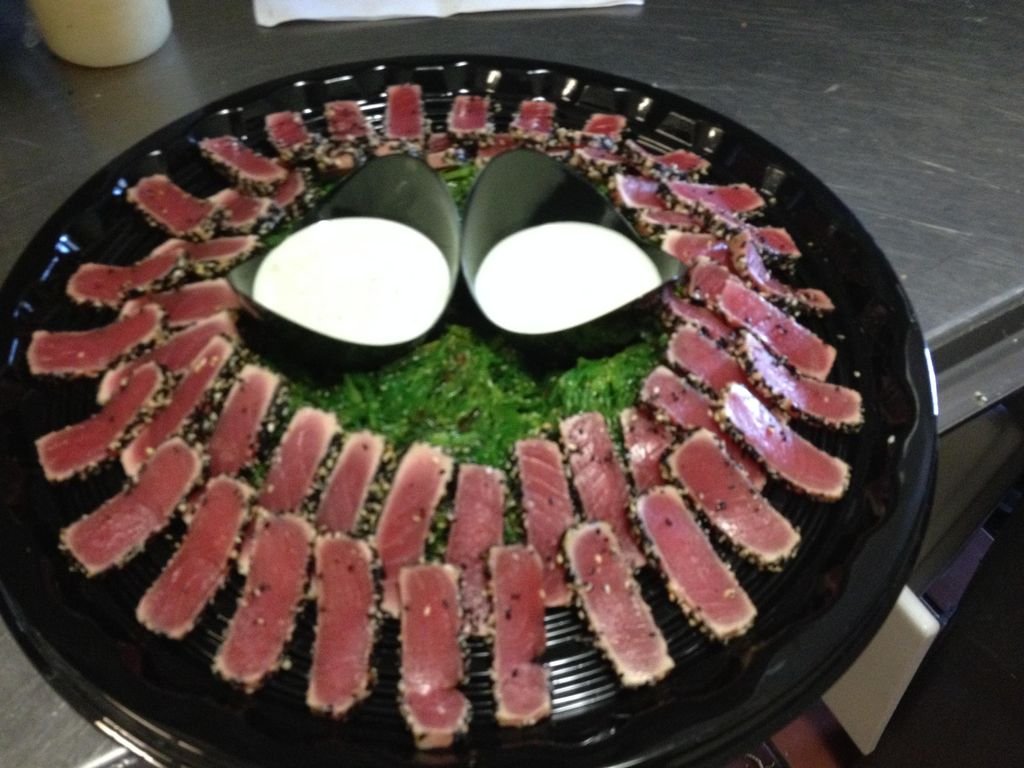 Ahi Tuna Platter over sea weed salad with creamy w