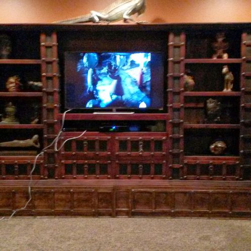 mahogany stained pine entertainment center