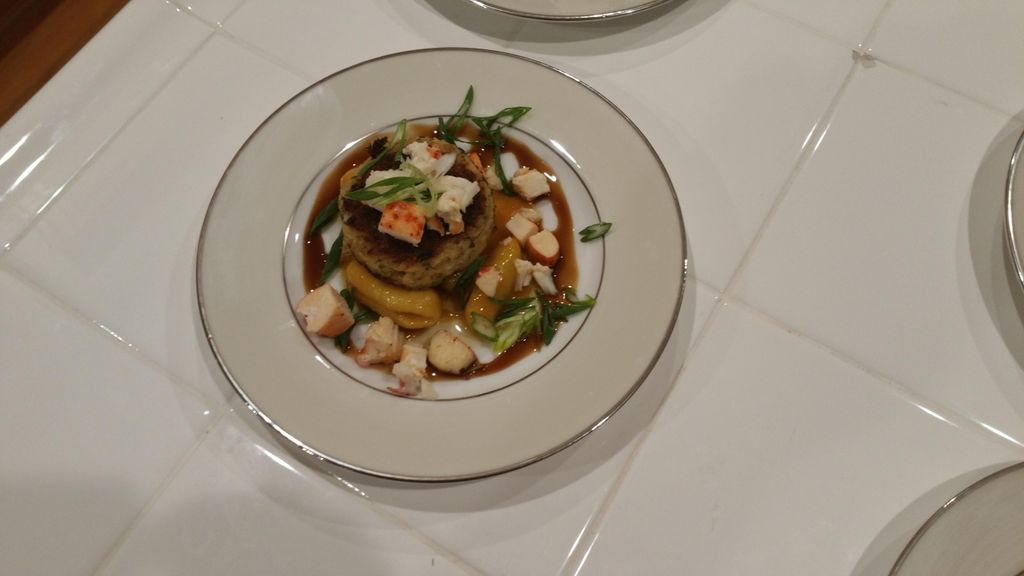 Saffron Gnocchi, crab cake and smoked lobster