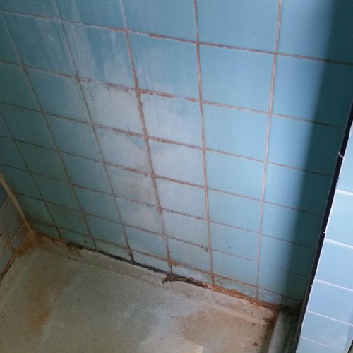 Before regrout , soap scum removed