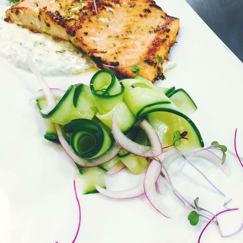 Seared Salmon with Dill Sauce and Fresh Pickled Cu