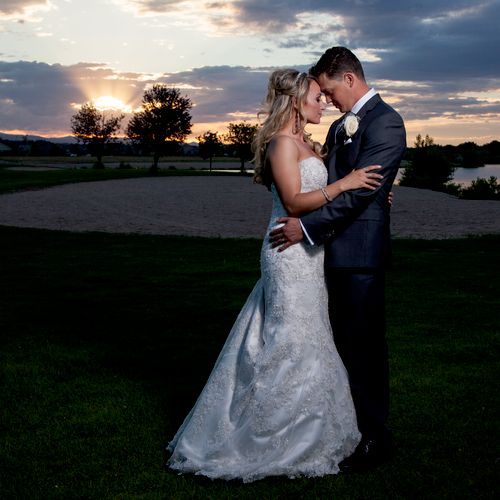 Sunset during golf course wedding.
