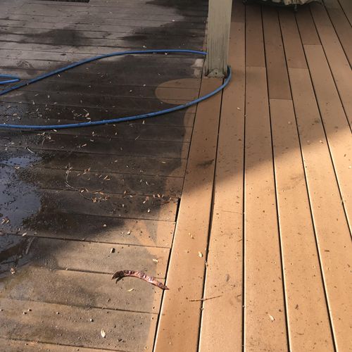 Before left - after right - pressure washing deck 