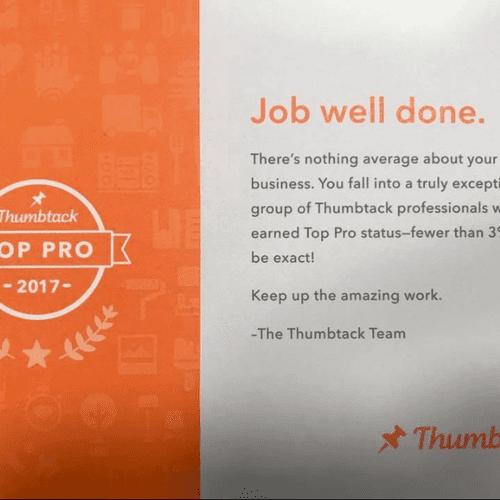 I was recognized by Thumbtack as a Top Pro!