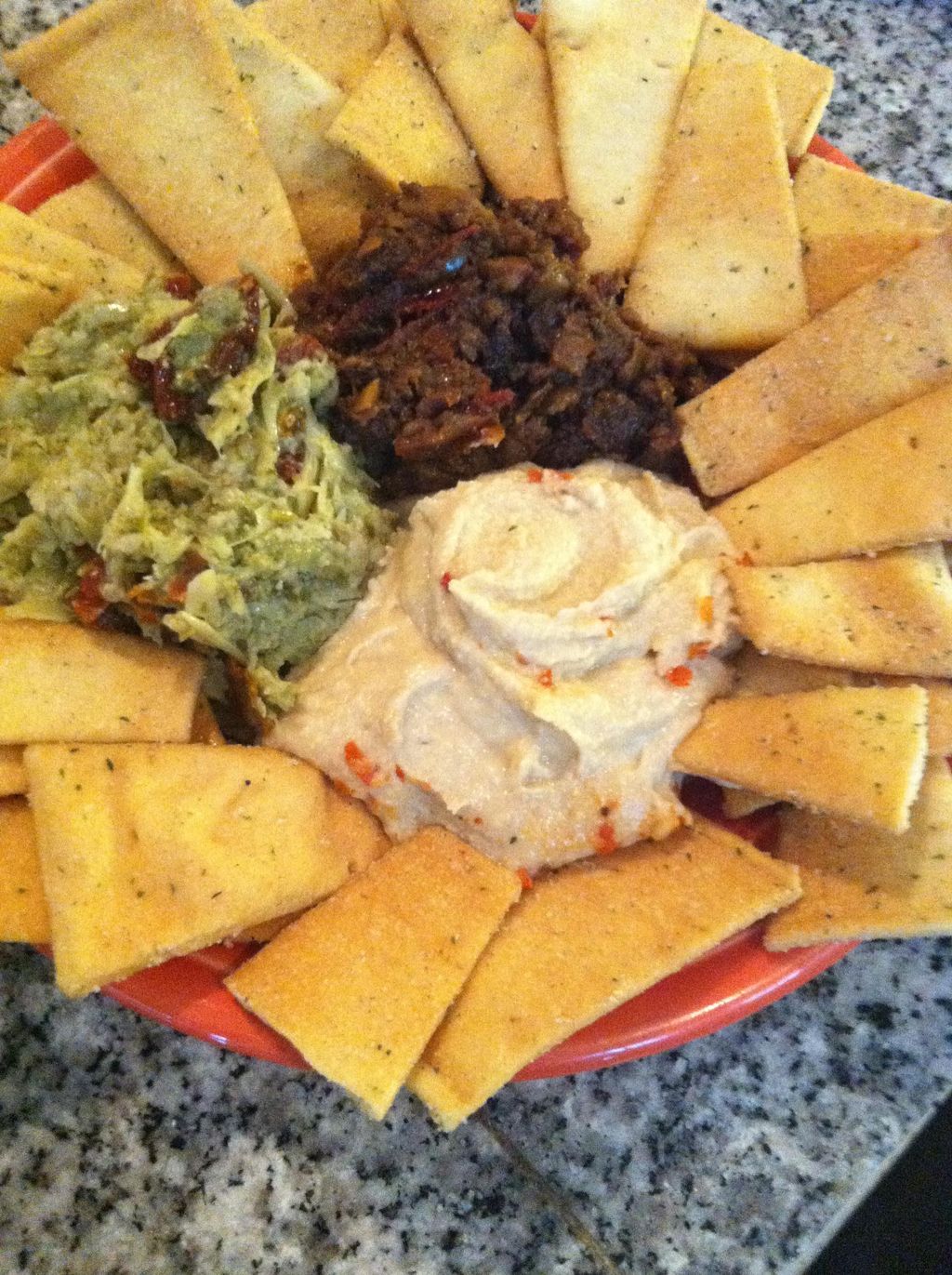 Bikini Trio Appetizer:  Hummus, Artichoke Bruschet