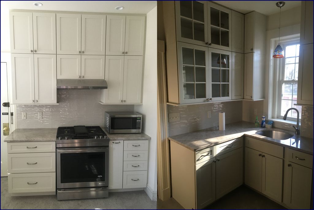 Kitchen #2 with new counters, cabinets, stove, mic