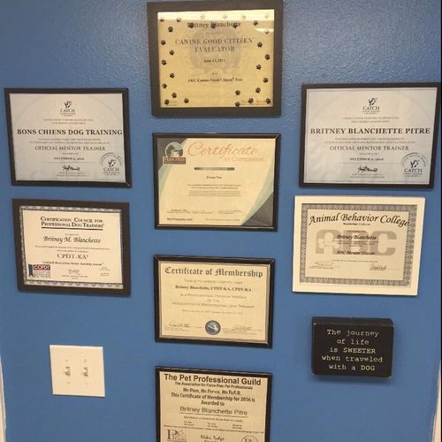 Certificates at the facility in Lake Charles
